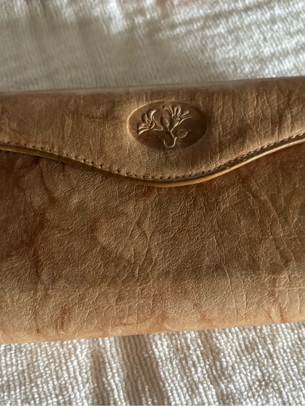 Buxton Brown Leather Clutch  wallet with Floral Medallion